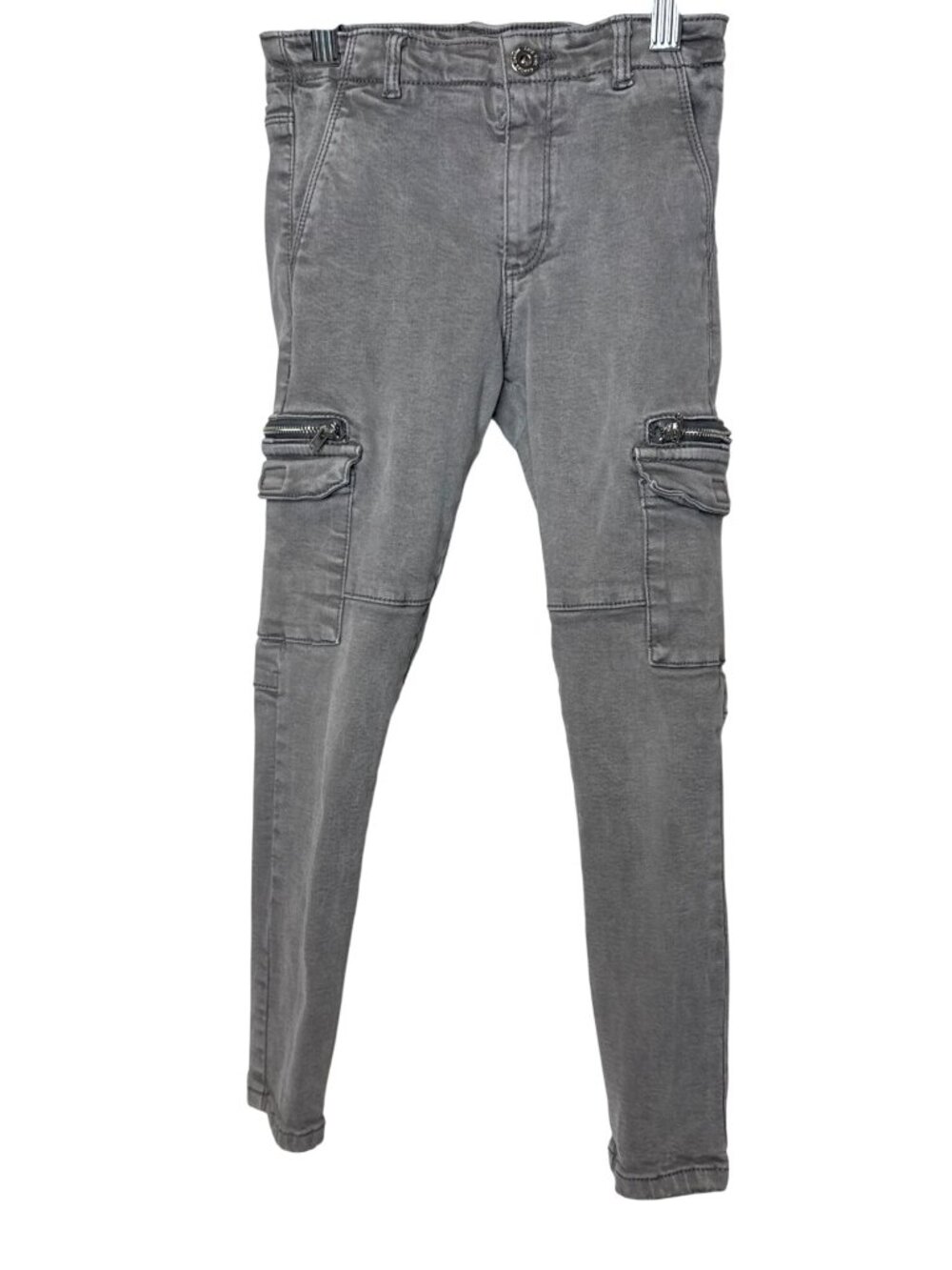 Zara Girls Size 7 Gray Cargo Skinny Jeans Stretch Zipper Detail Denim